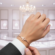 Double T Design Bangle Bracelet-Black Diamonds New York