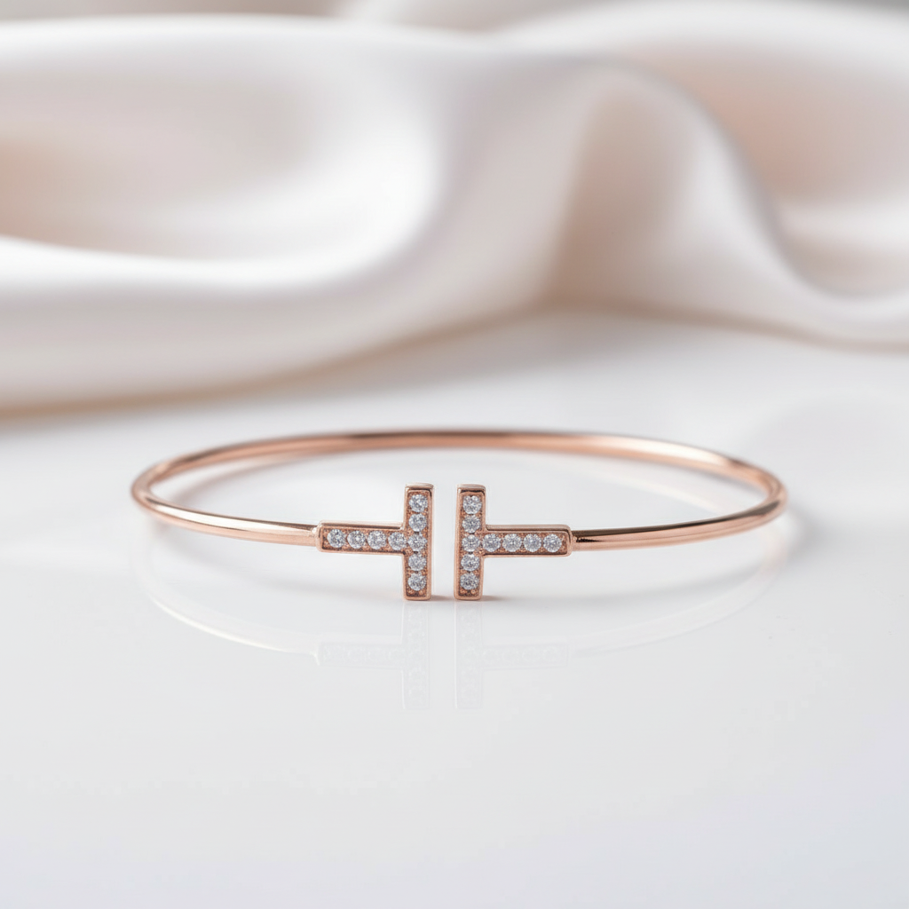 Double T Design Bangle Bracelet-Black Diamonds New York