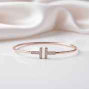 Double T Design Bangle Bracelet-Black Diamonds New York