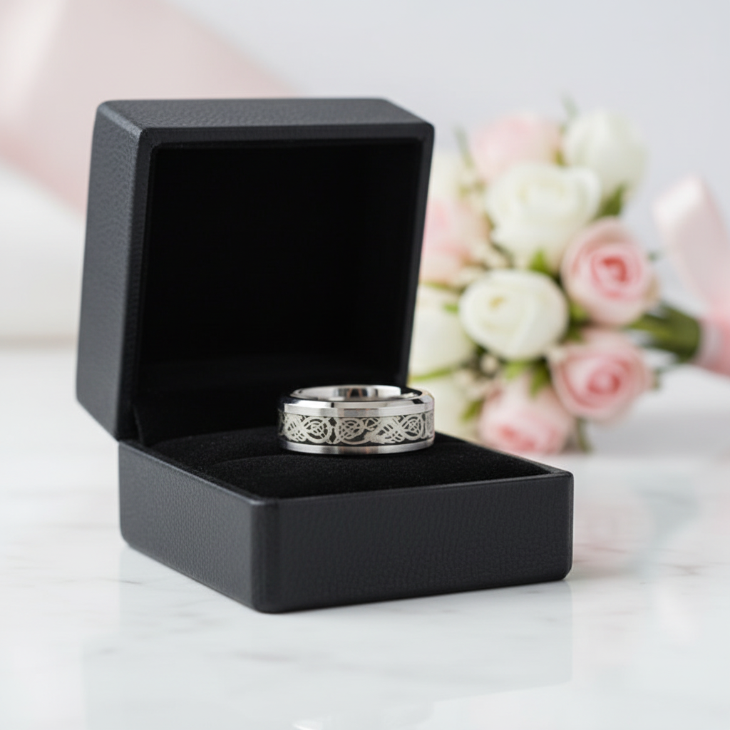 Dragon Inlay Men's Tungsten Carbide Wedding Band-Black Diamonds New York