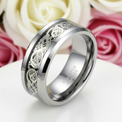 Dragon Inlay Men's Tungsten Carbide Wedding Band-Black Diamonds New York
