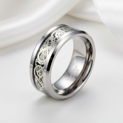 Dragon Inlay Men's Tungsten Carbide Wedding Band-Black Diamonds New York