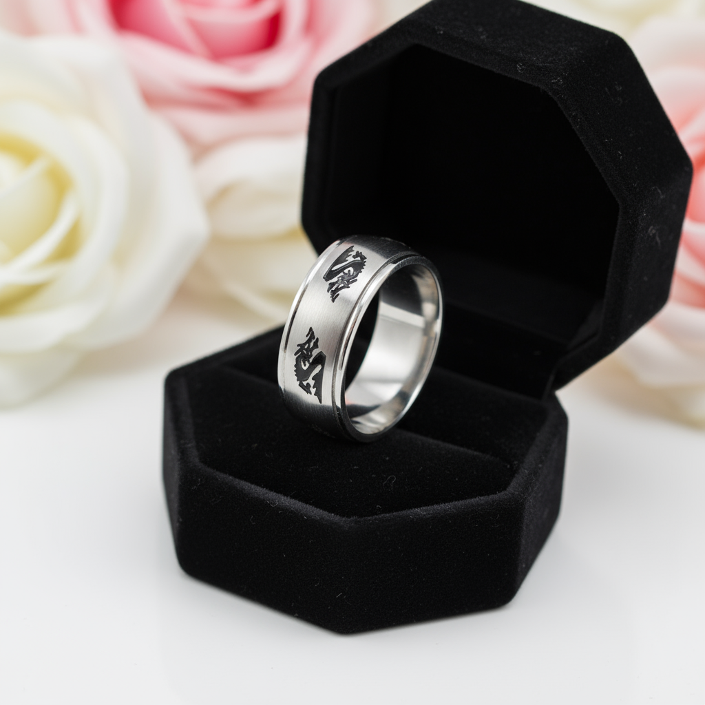 Dragon Magnetic Stainless Steel Men's Wedding Band-Black Diamonds New York