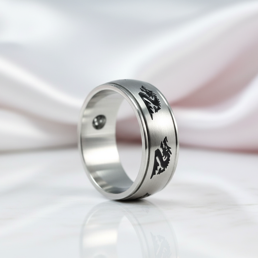 Dragon Magnetic Stainless Steel Men's Wedding Band-Black Diamonds New York