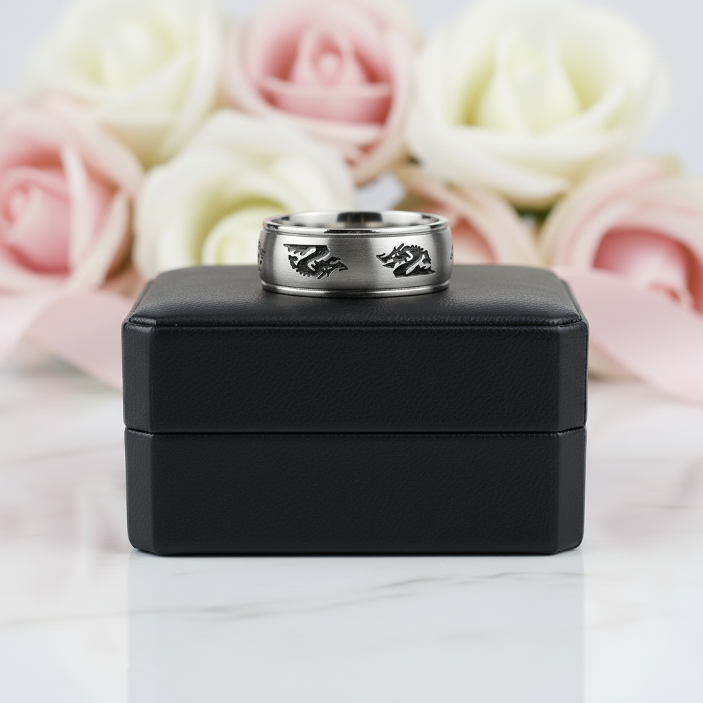 Dragon Magnetic Stainless Steel Men's Wedding Band-Black Diamonds New York