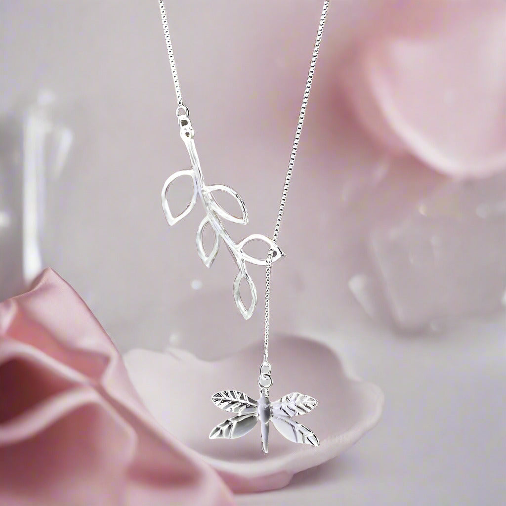 Dragonfly and Leaves Necklace-Black Diamonds New York