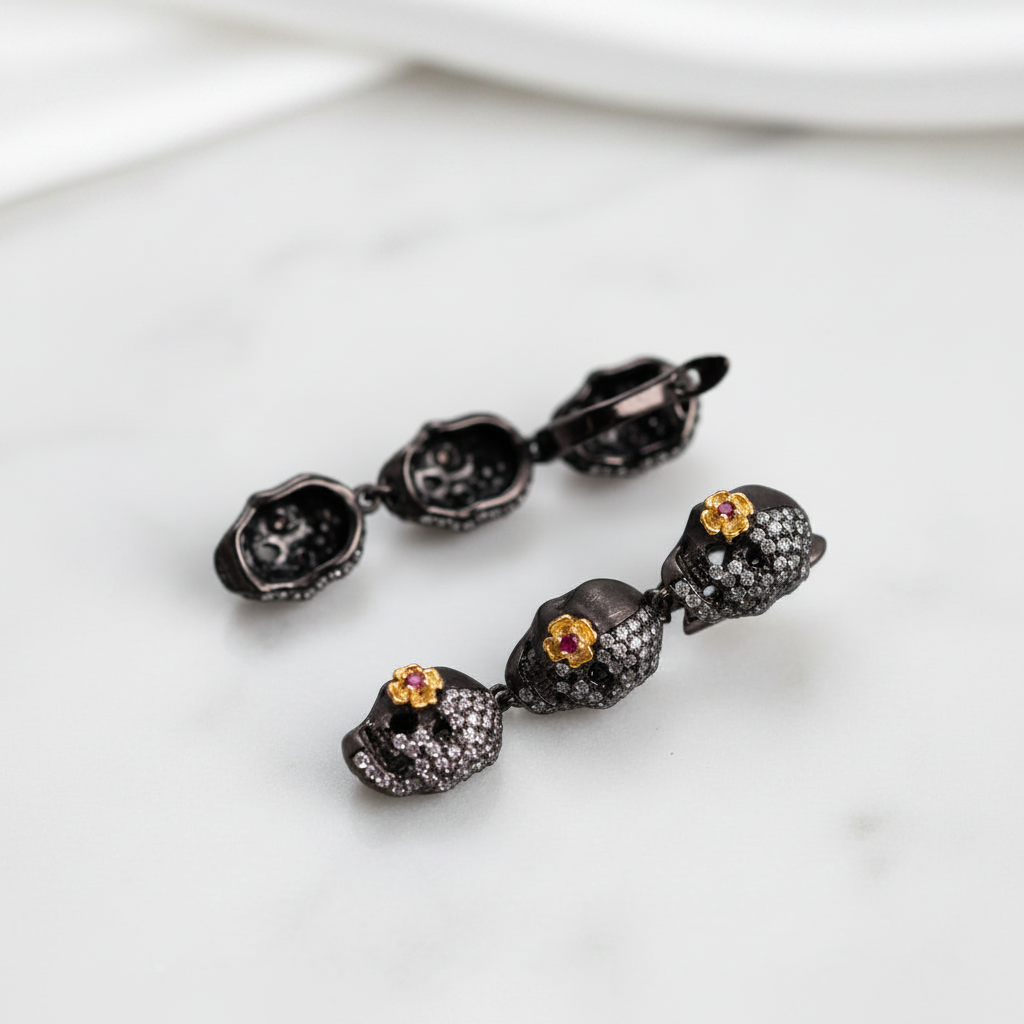 Drop Skull Bohemian Earrings-Black Diamonds New York