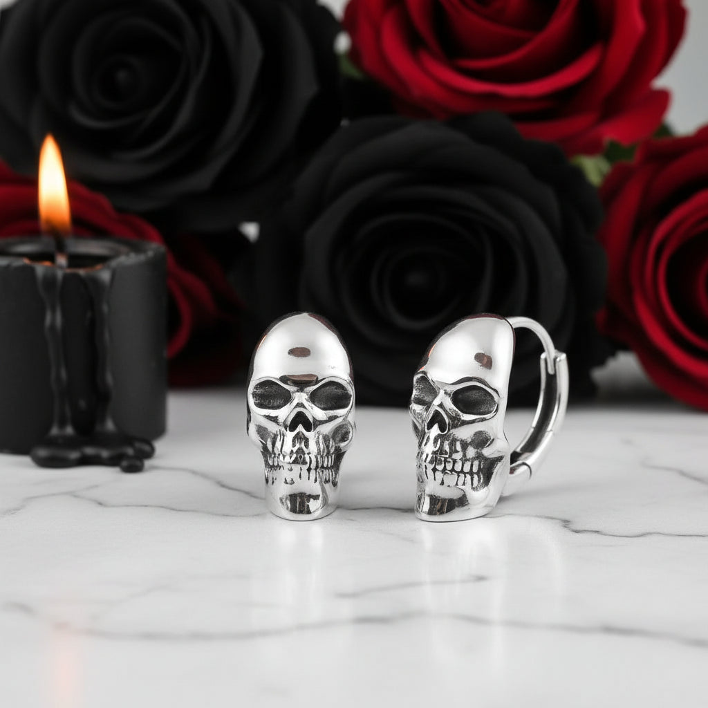 Retro Creative Elegant Skull Head Earrings-Black Diamonds New York