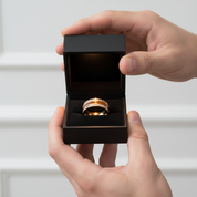 Electric Gold Inlaid Deer Antler Wood Grain Tungsten Carbide Men's Ring-Black Diamonds New York