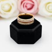 Electric Gold Inlaid Deer Antler Wood Grain Tungsten Carbide Men's Ring-Black Diamonds New York