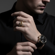 Electric Gold Inlaid Deer Antler Wood Grain Tungsten Carbide Men's Ring-Black Diamonds New York