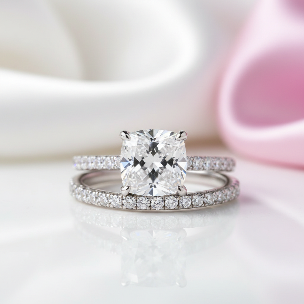 Elegant 1.5 Carat Cushion Cut Wedding Ring Set-Black Diamonds New York