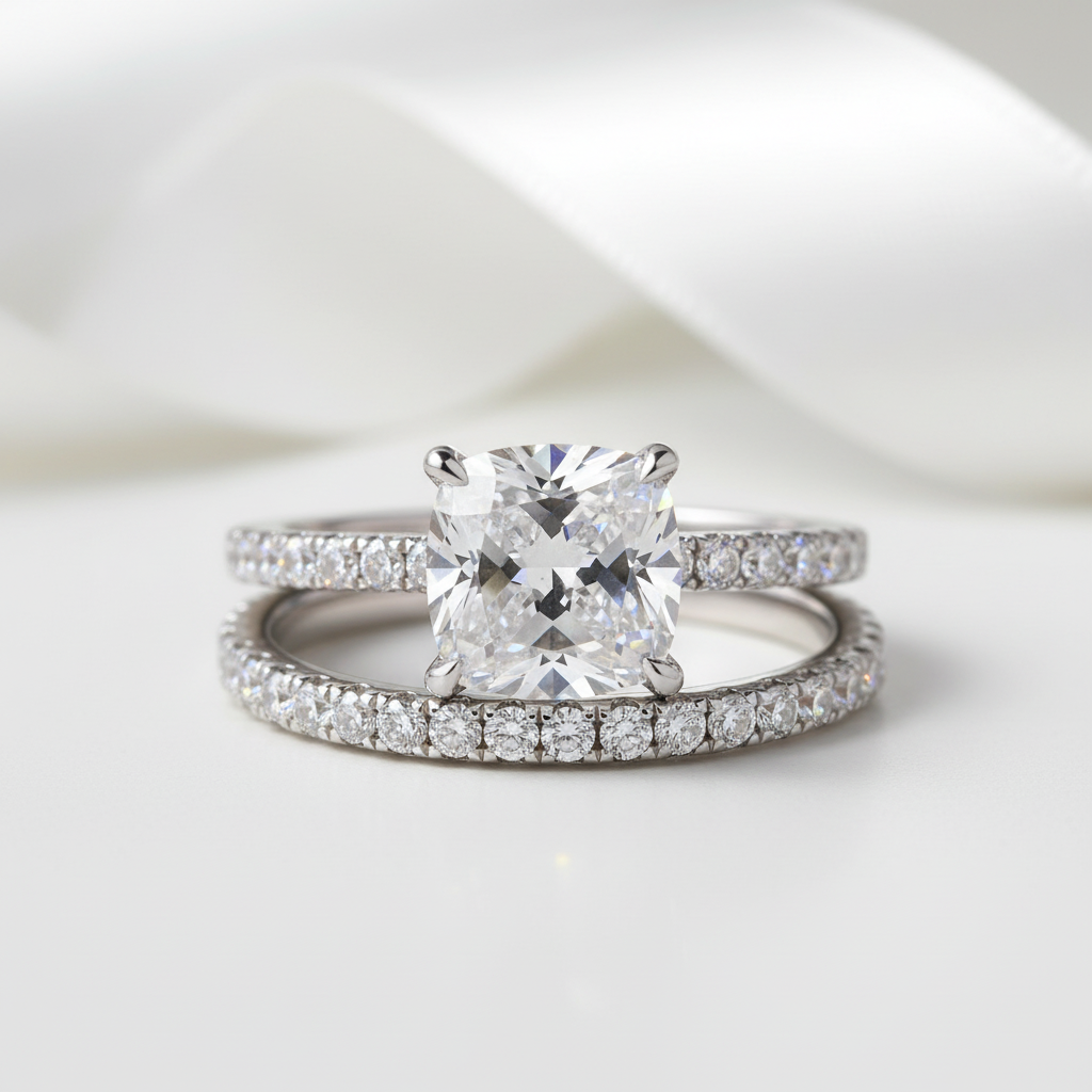 Elegant 1.5 Carat Cushion Cut Wedding Ring Set-Black Diamonds New York