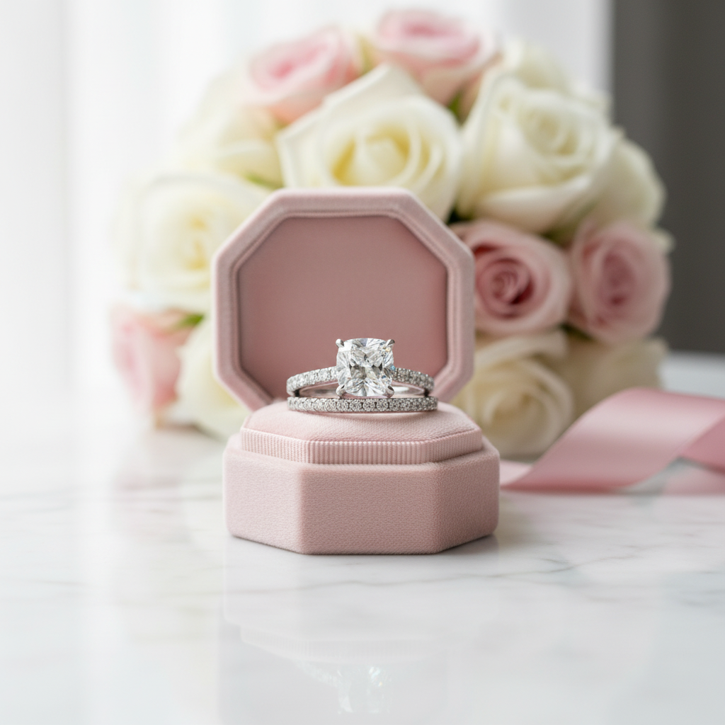 Elegant 1.5 Carat Cushion Cut Wedding Ring Set-Black Diamonds New York