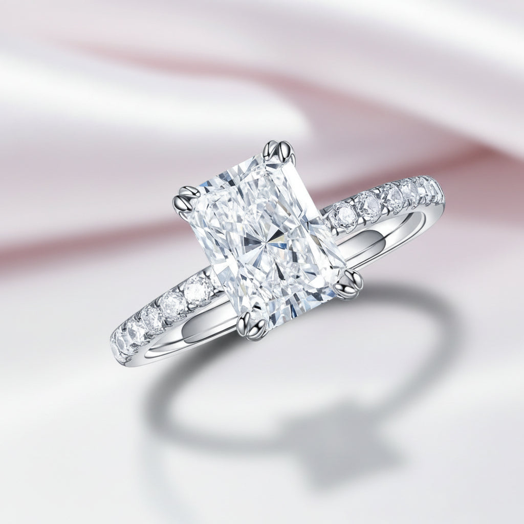 Elegant Radiant Cut Diamond Engagement Ring – Black Diamonds