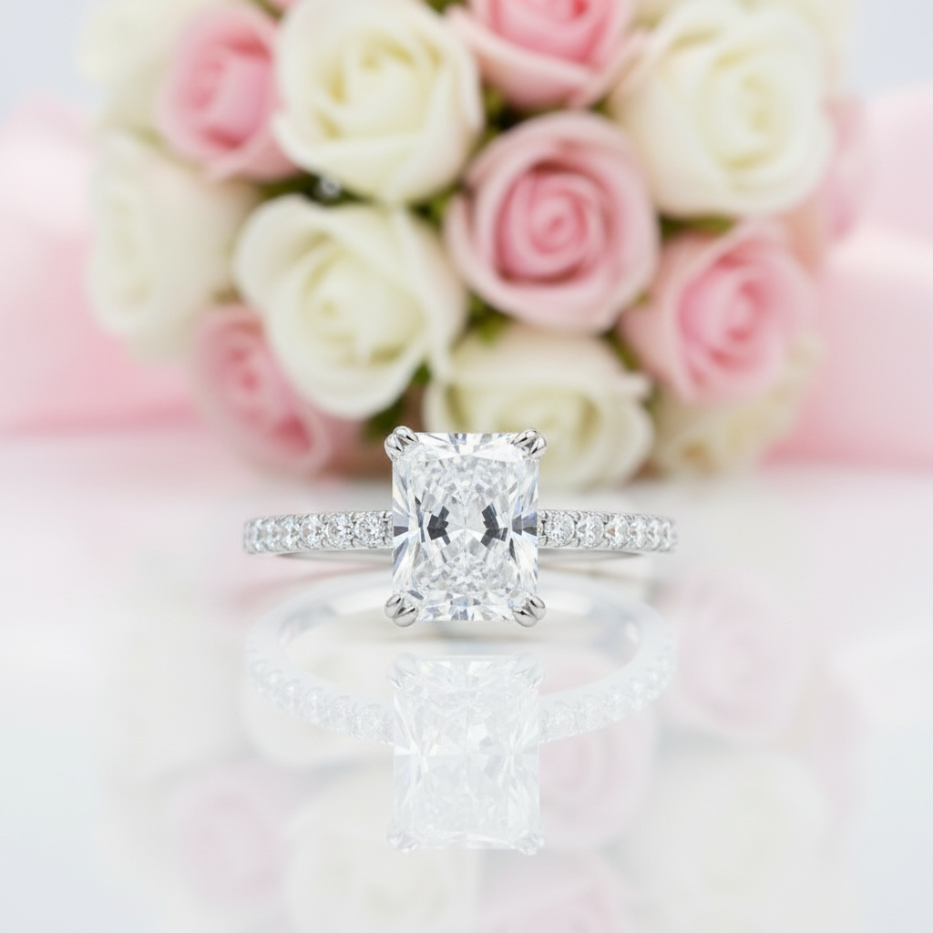 Elegant 3.0ct Radiant Cut Diamond Engagement Ring-Black Diamonds New York