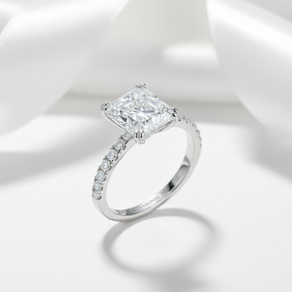 Elegant 3.0ct Radiant Cut Diamond Option Engagement Ring-Black Diamonds New York
