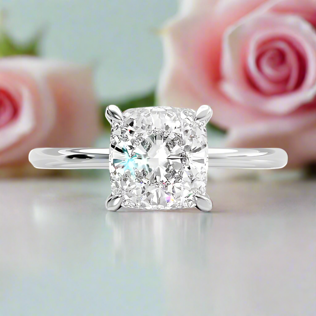 Elegant 3.0 Carat Cushion Cut Engagement Ring-Black Diamonds New York