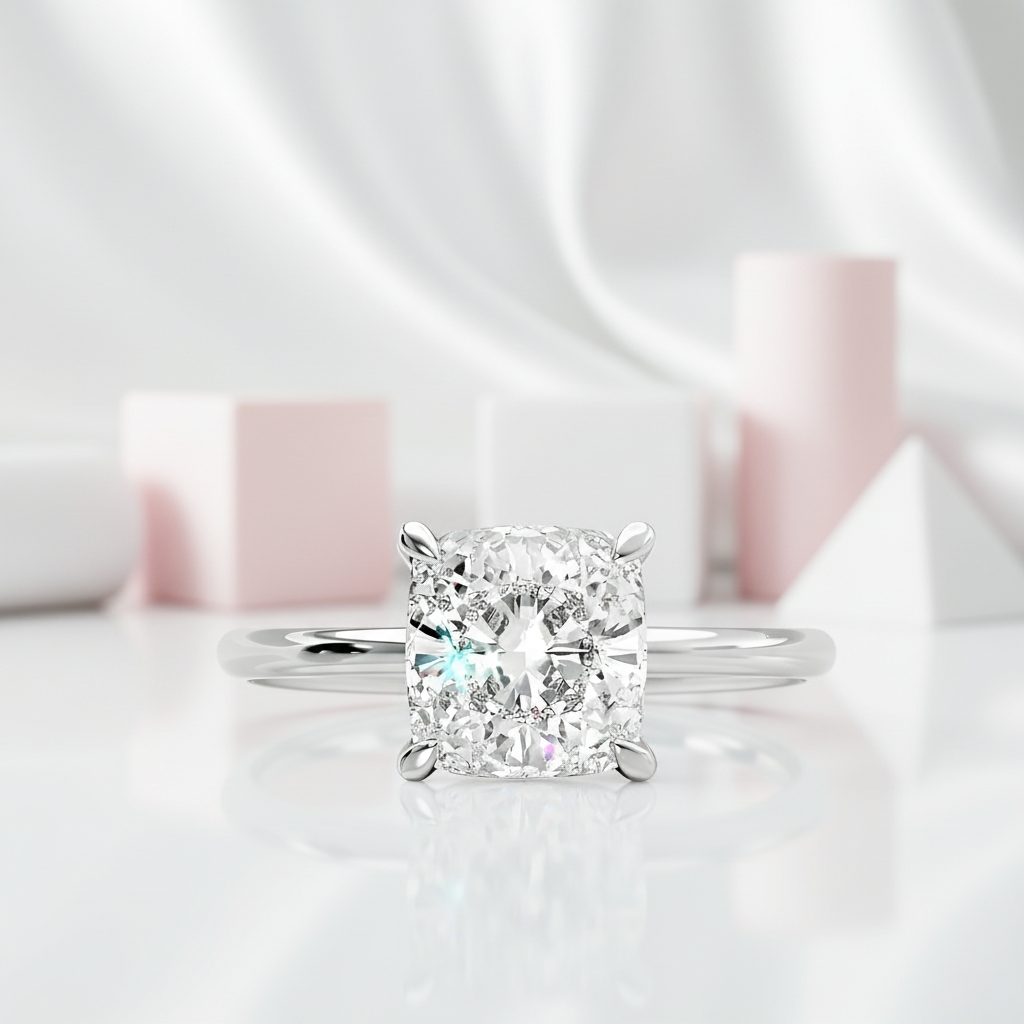 Elegant 3.0 Carat Cushion Cut Engagement Ring-Black Diamonds New York