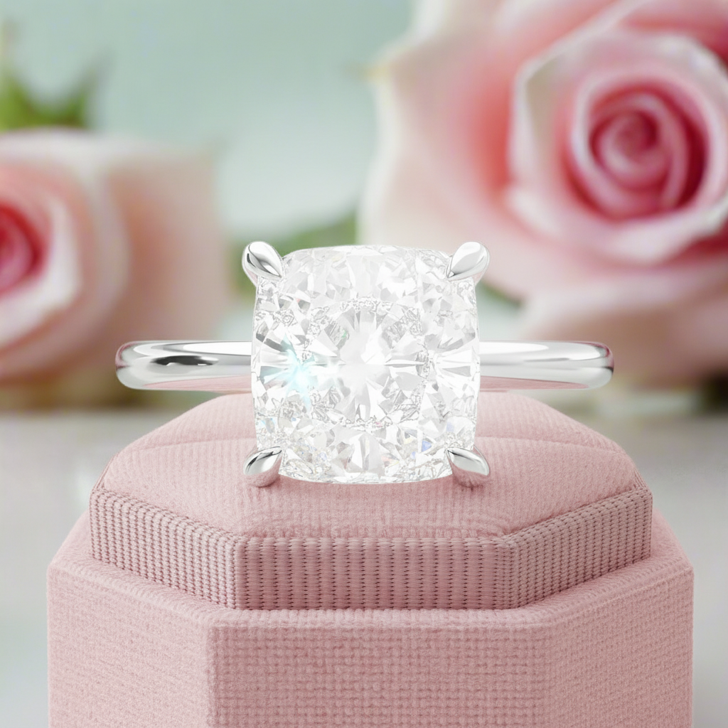 Elegant 3.0 Carat Cushion Cut Engagement Ring-Black Diamonds New York