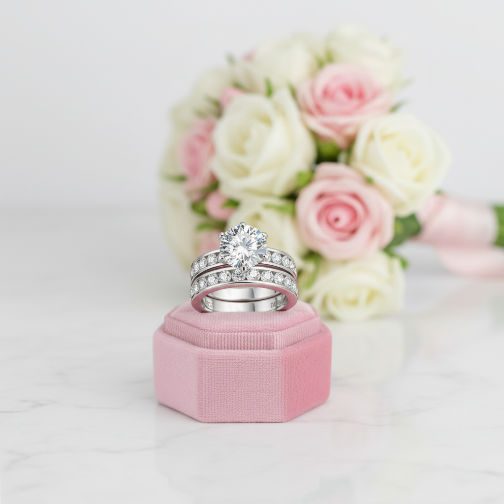 Elegant 3.0 Ct Round Diamond Option Engagement Ring Set-Black Diamonds New York