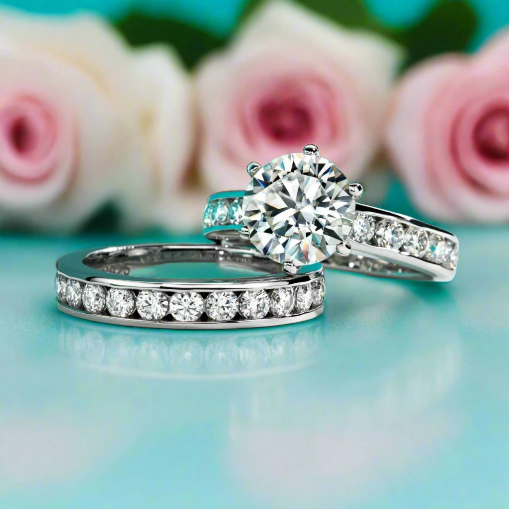 Elegant 3.0 Ct Round Diamond Engagement Ring Set-Black Diamonds New York