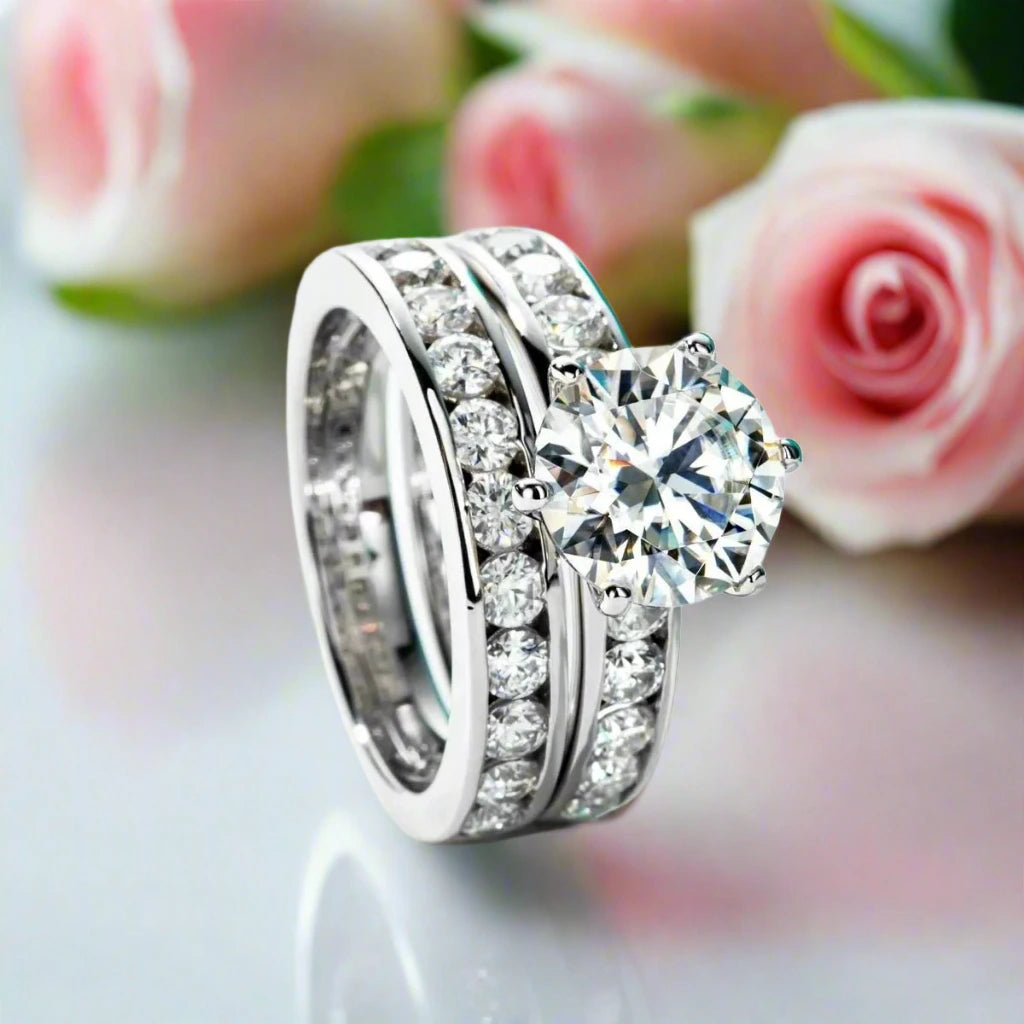 Elegant 3.0 Ct Round Diamond Engagement Ring Set-Black Diamonds New York