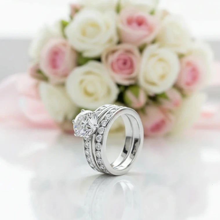 Elegant 3.0 Ct Round Diamond Option Engagement Ring Set-Black Diamonds New York