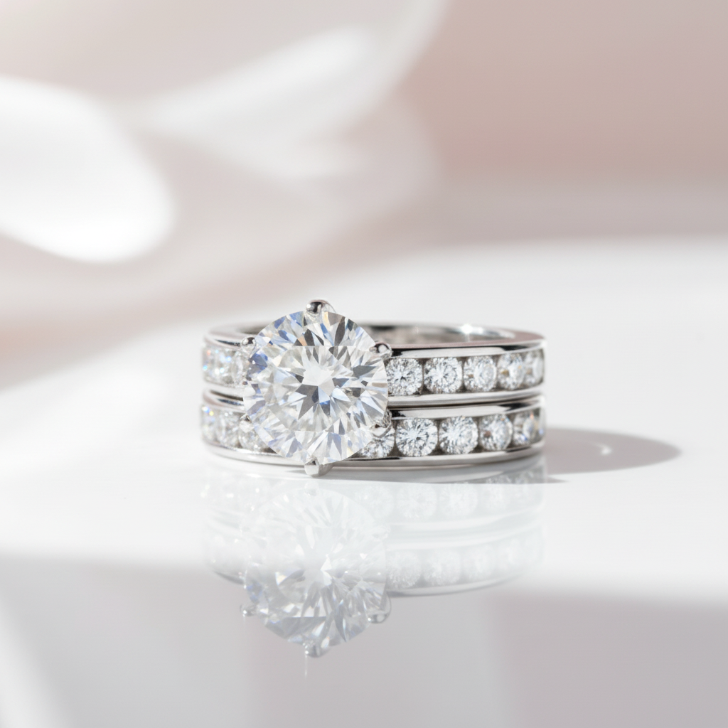 Elegant 3.0 Ct Round Diamond Option Engagement Ring Set-Black Diamonds New York