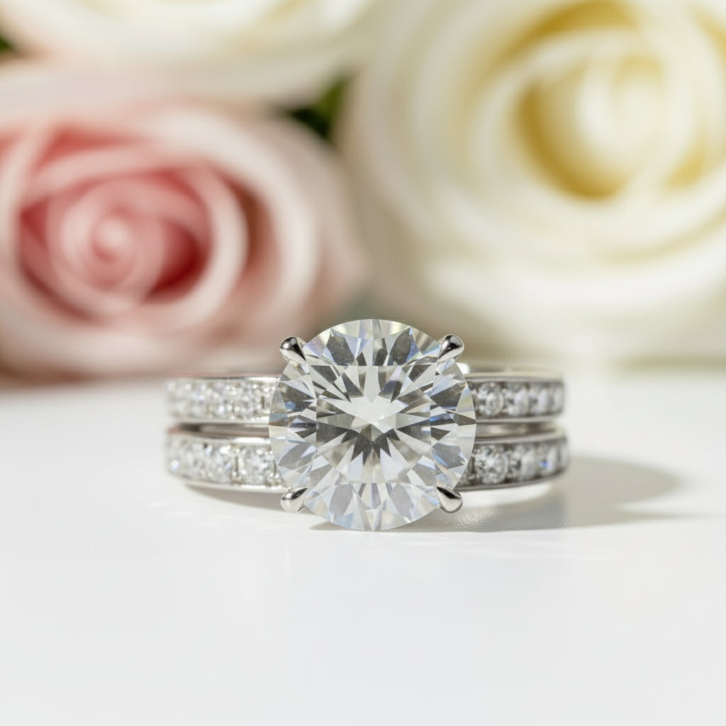 Elegant 3.0 Ct Round Diamond Engagement Ring Set-Black Diamonds New York