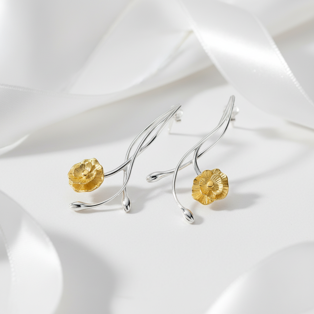 Elegant Anemone Flower Dangle Earrings-Black Diamonds New York