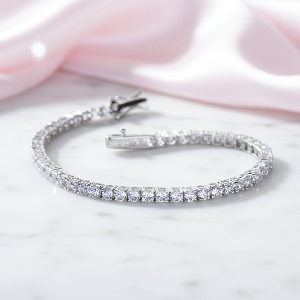 Elegant Azure Round Cut Bracelet In Sterling Silver-Black Diamonds New York