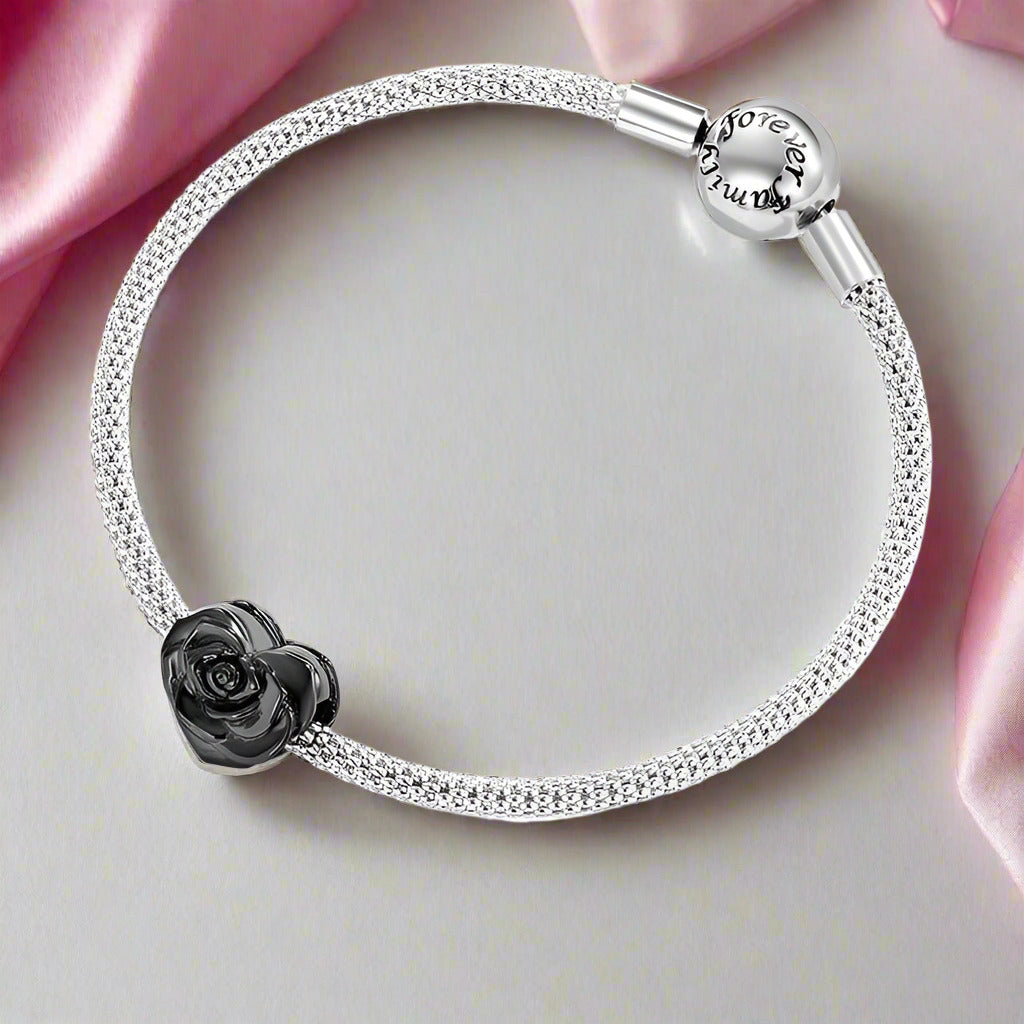 Elegant Black Rose Bead Heart Charm (Aftersale Service)-Black Diamonds New York