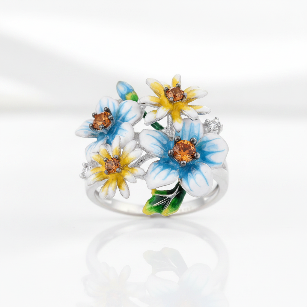 Elegant Blooming Flowers with Diamond Option Ring-Black Diamonds New York