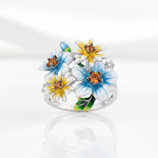 Elegant Blooming Flowers with Diamond Option Ring-Black Diamonds New York