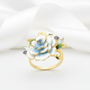 Elegant Blue Enamel Flower with Diamond Option Jewelry Set-Black Diamonds New York