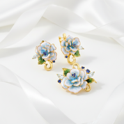 Elegant Blue Enamel Flower with Diamond Option Jewelry Set-Black Diamonds New York