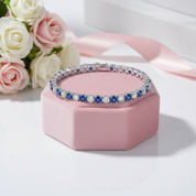 Elegant Blue Round Cut Bracelet In Sterling Silver-Black Diamonds New York