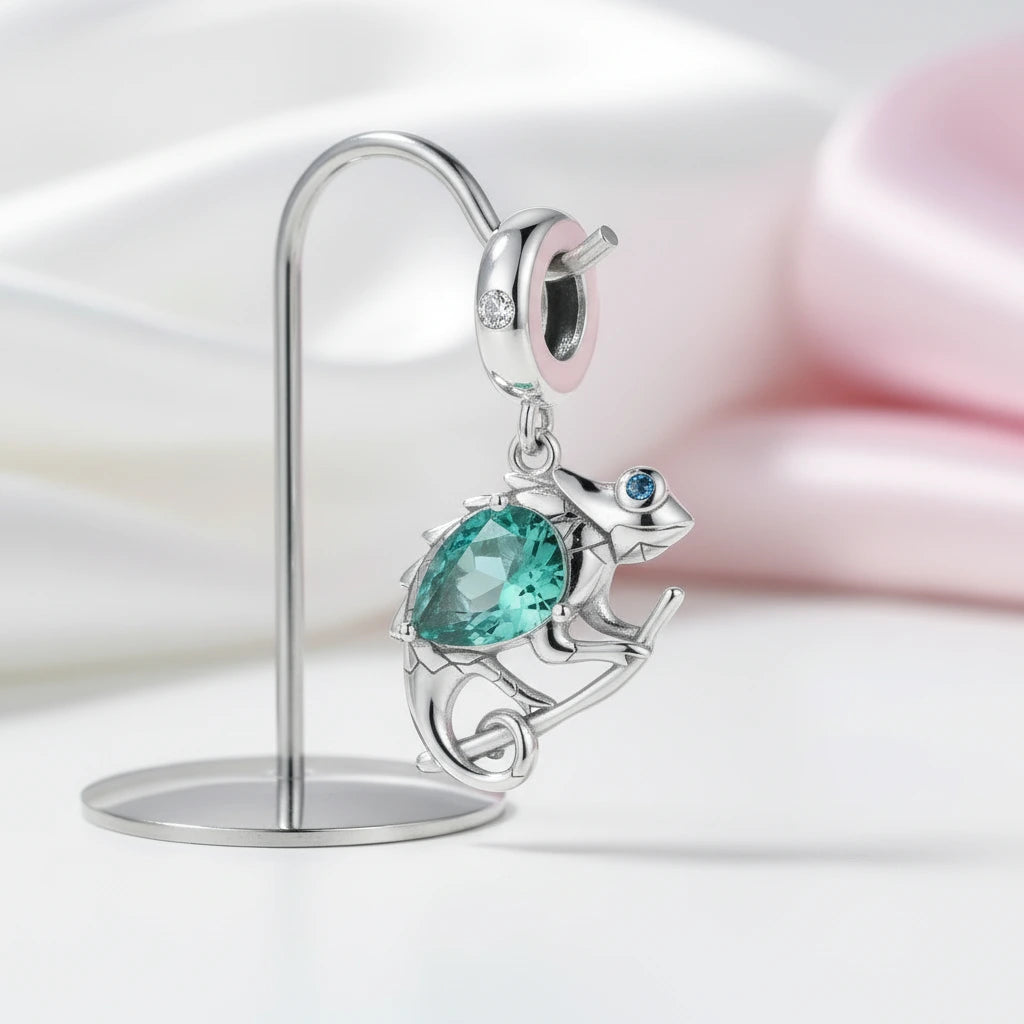 Elegant Chameleon Charm with Green Stone-Black Diamonds New York
