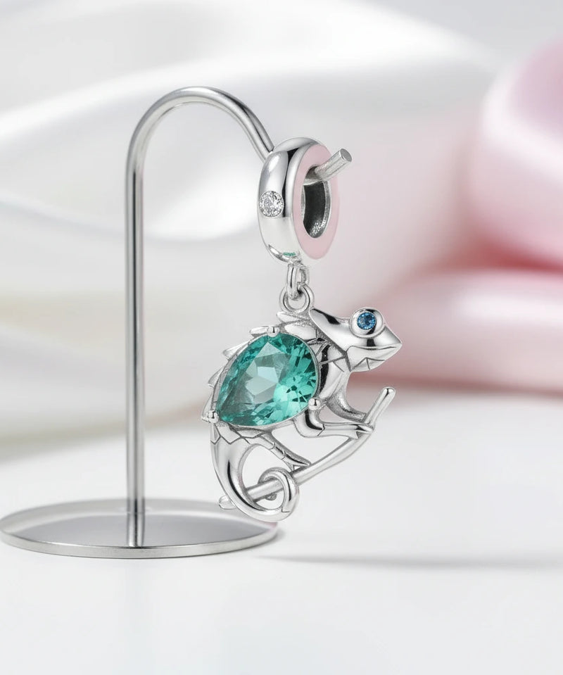 Elegant Chameleon Charm with Green Stone-Black Diamonds New York