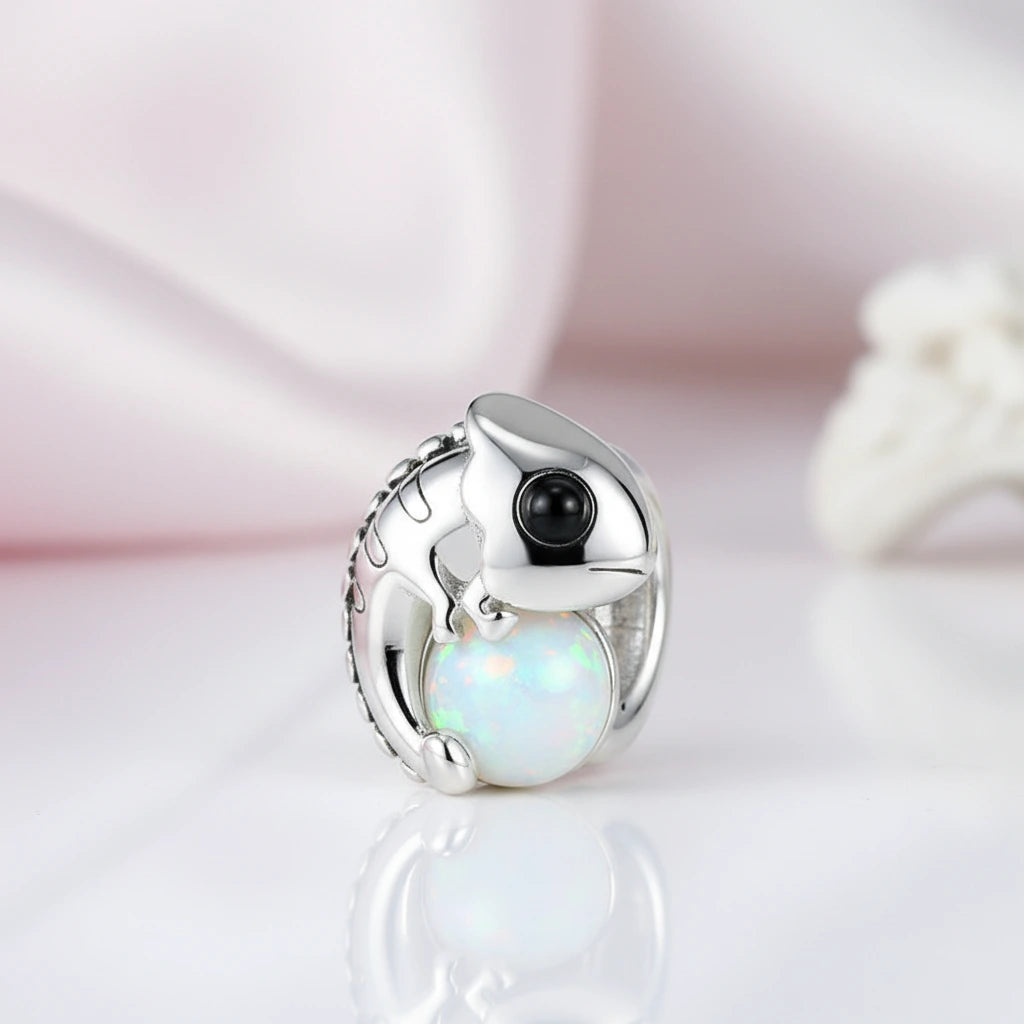 Elegant Chameleon Charm with Green Stone-Black Diamonds New York