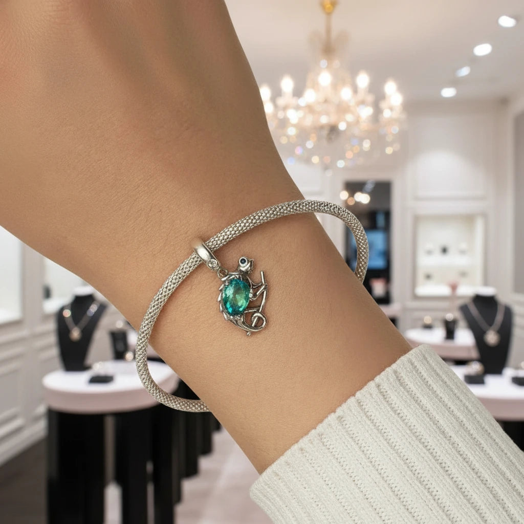 Elegant Chameleon Charm with Green Stone-Black Diamonds New York