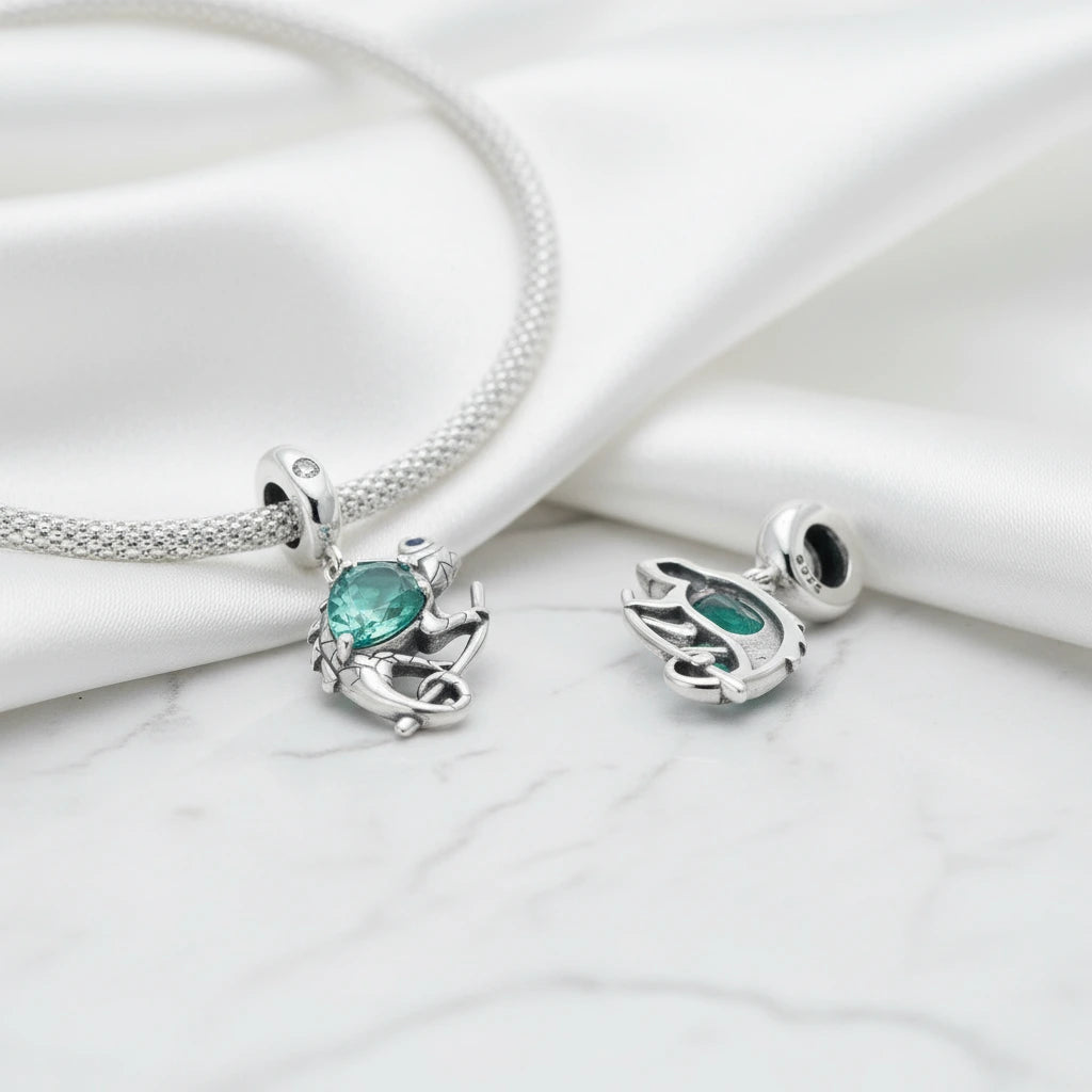 Elegant Chameleon Charm with Green Stone-Black Diamonds New York