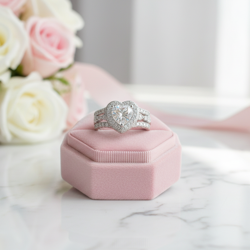 Elegant Diamond Halo Engagement Ring Set-Black Diamonds New York