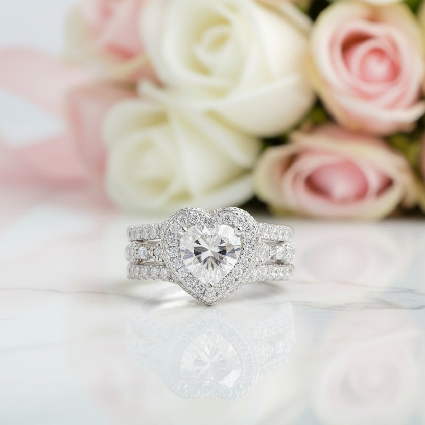 Elegant Diamond Halo Engagement Ring Set-Black Diamonds New York