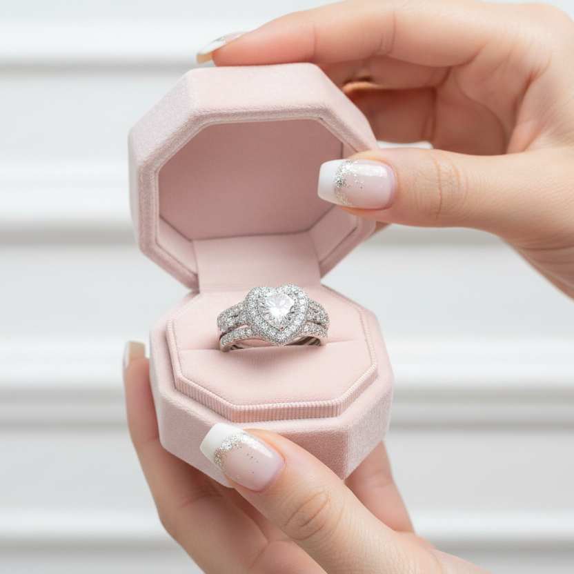 Elegant Diamond Halo Engagement Ring Set-Black Diamonds New York