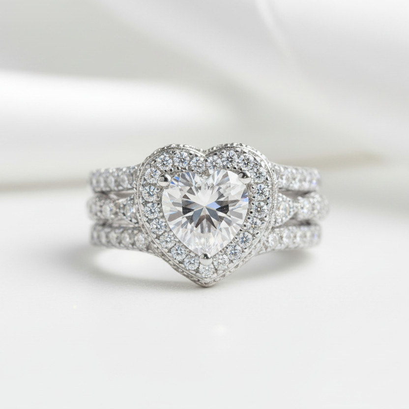 Elegant Diamond Halo Engagement Ring Set-Black Diamonds New York