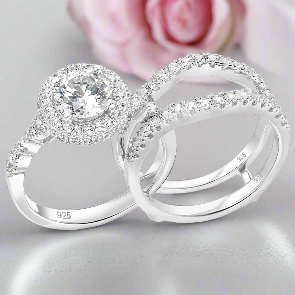 Elegant Diamond Halo Engagement Ring Set-Black Diamonds New York