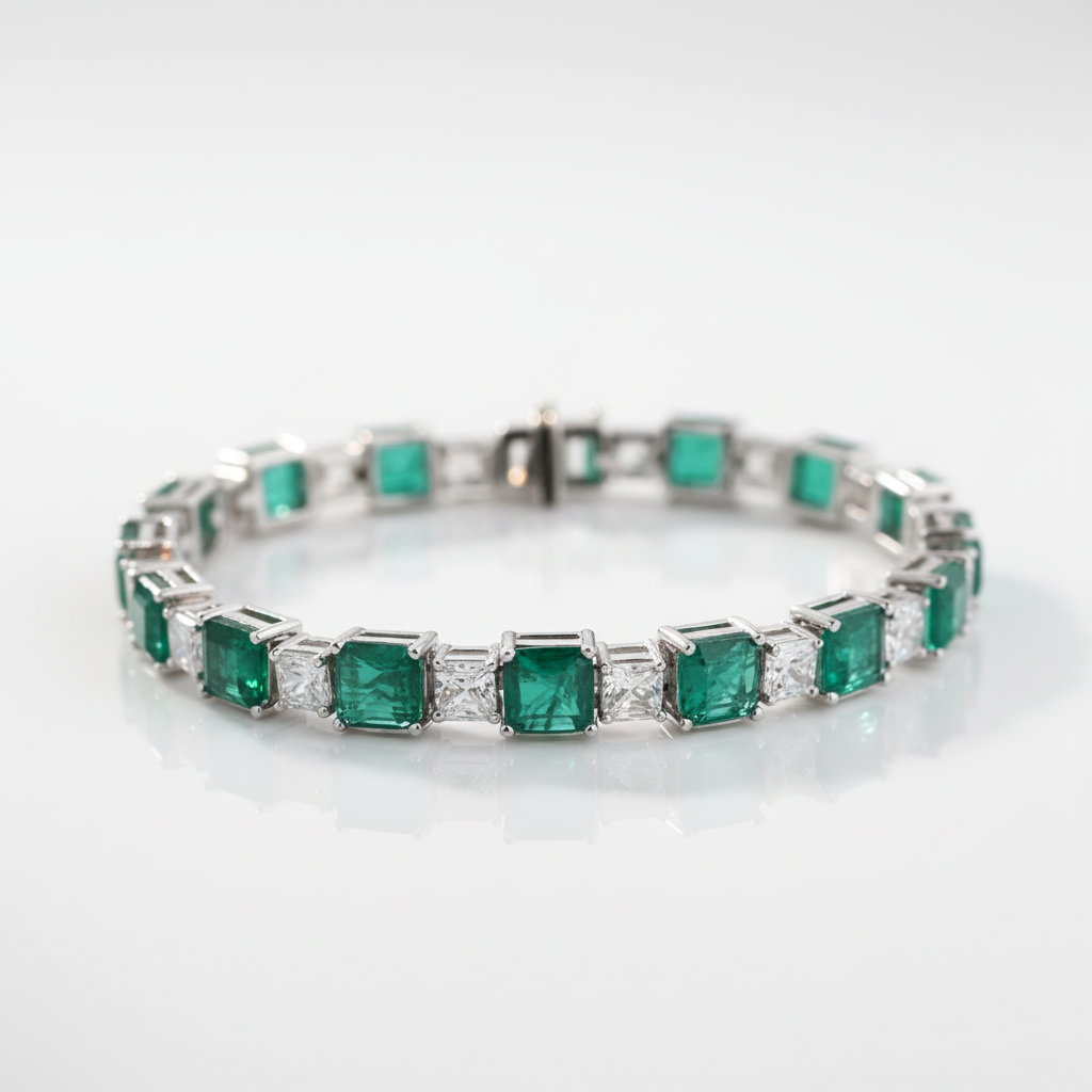 Elegant Emerald Cut Bracelet In Sterling Silver-Black Diamonds New York