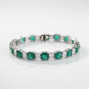 Elegant Emerald Cut Bracelet In Sterling Silver-Black Diamonds New York